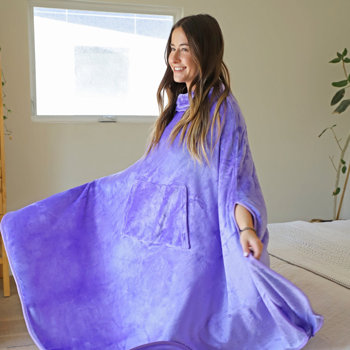 Long Fleece Wearable Poncho Blanket