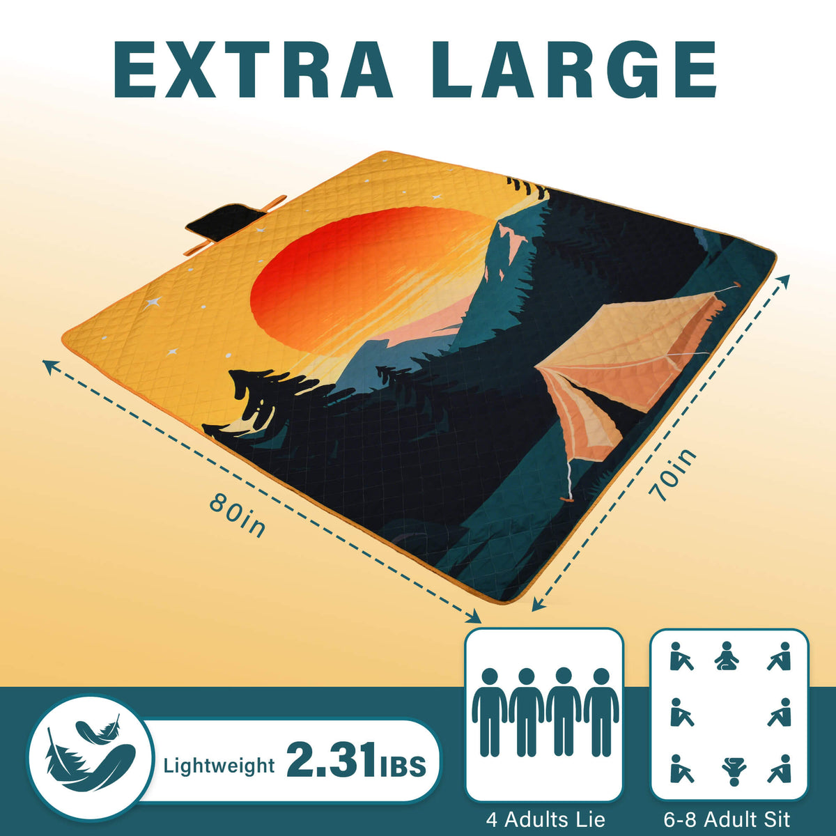 Tirrinia Waterproof Beach Blanket – Sandproof Outdoor Picnic & Camping Mat (70" × 80") side view