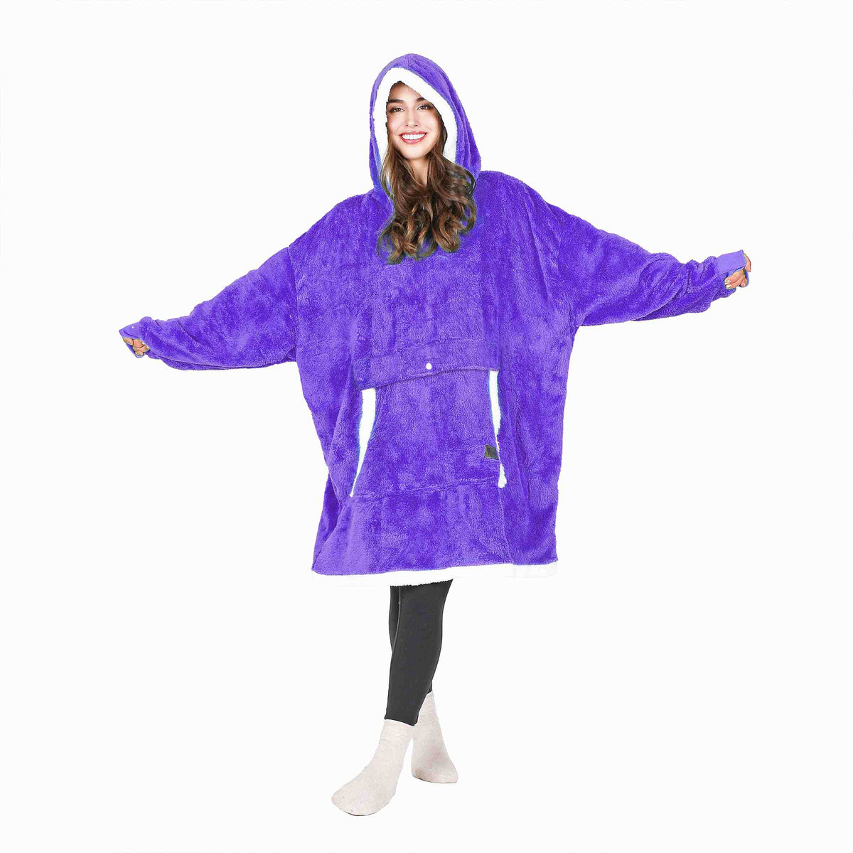 White Raw Edge Oversized Single Layer Hoodie Blanket