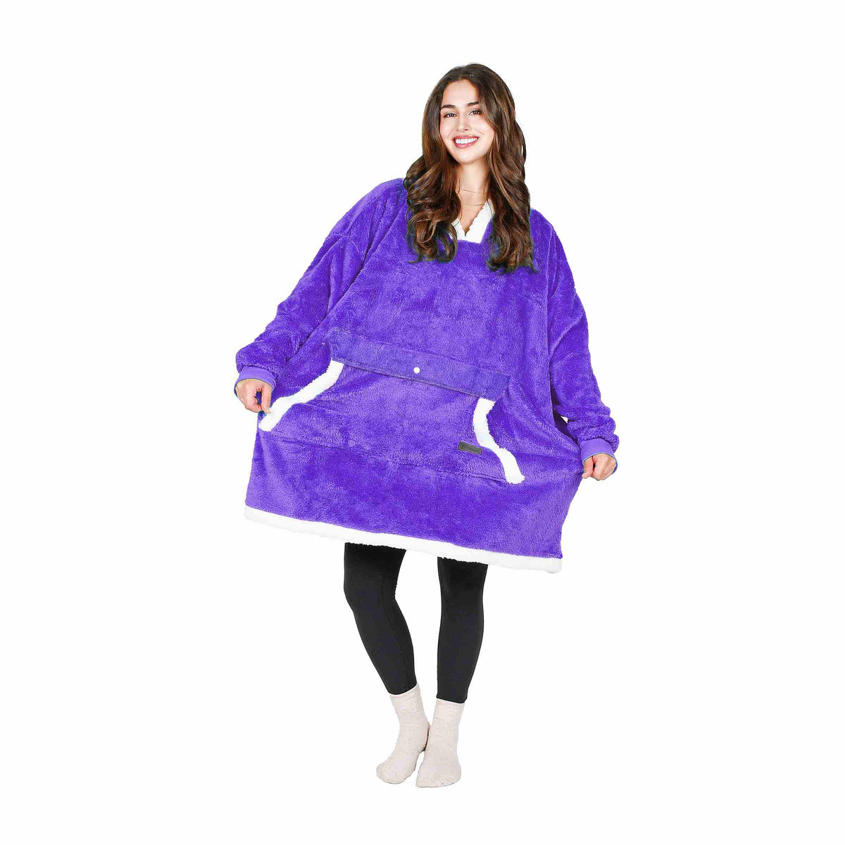 White Raw Edge Oversized Single Layer Hoodie Blanket