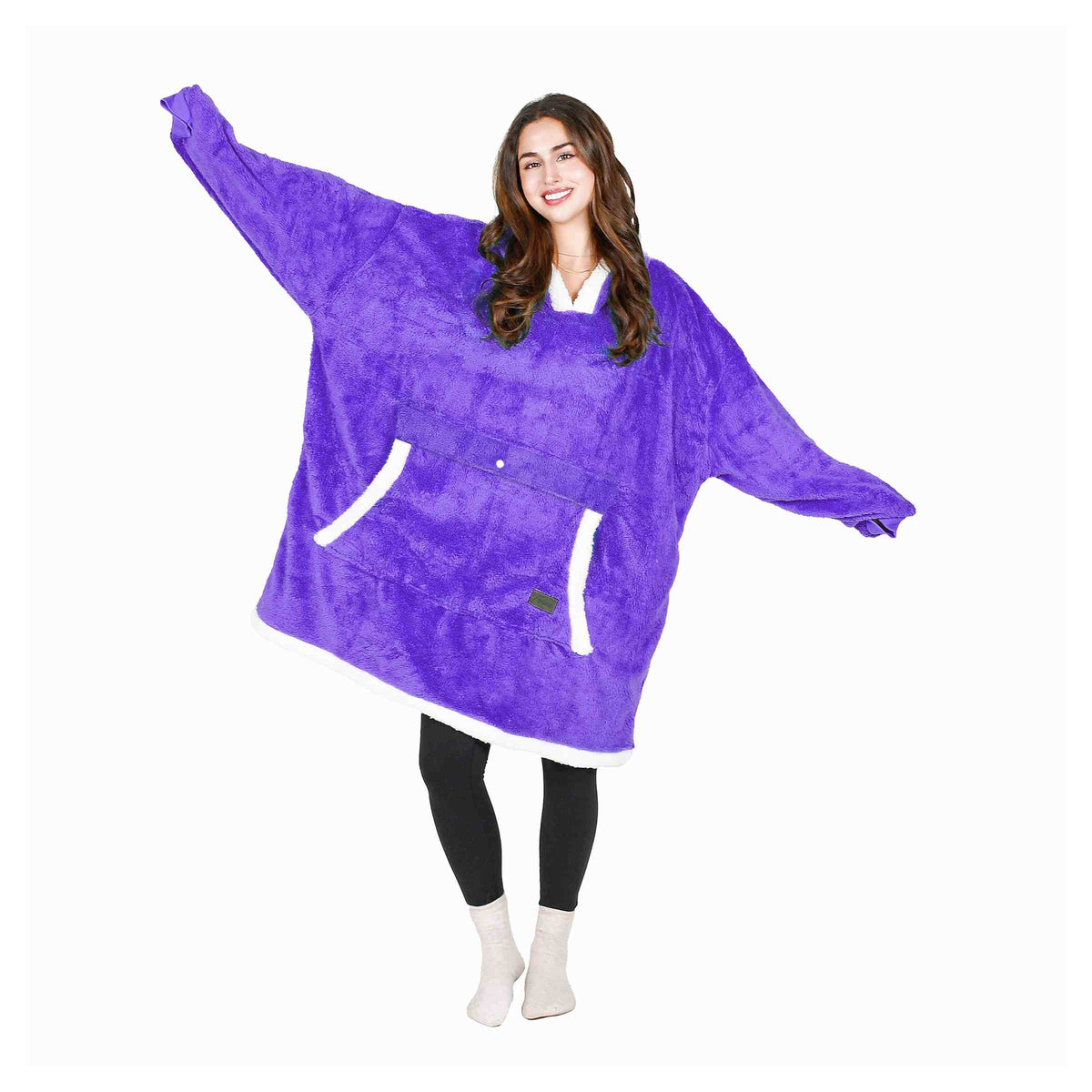 White Raw Edge Oversized Single Layer Hoodie Blanket