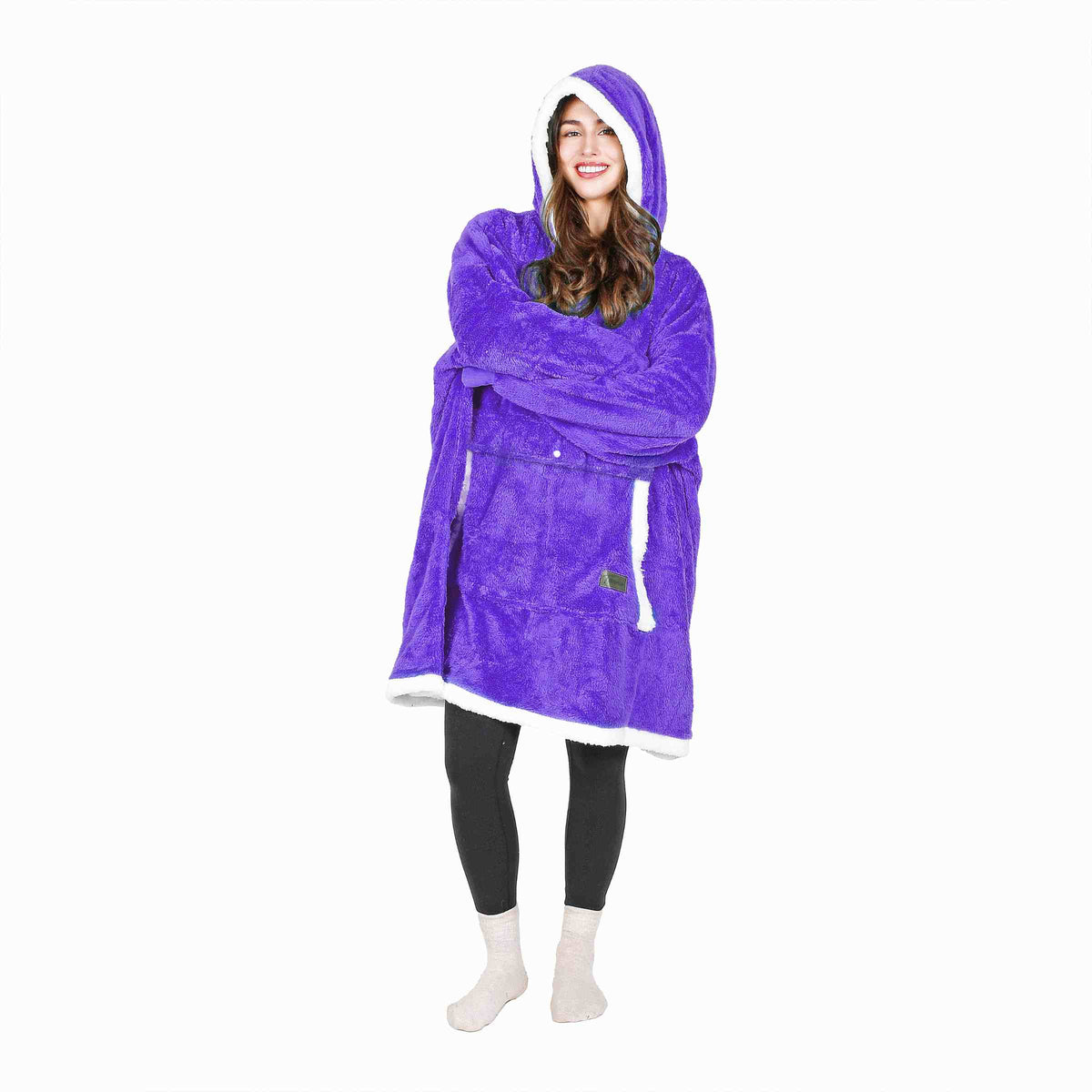 White Raw Edge Oversized Single Layer Hoodie Blanket