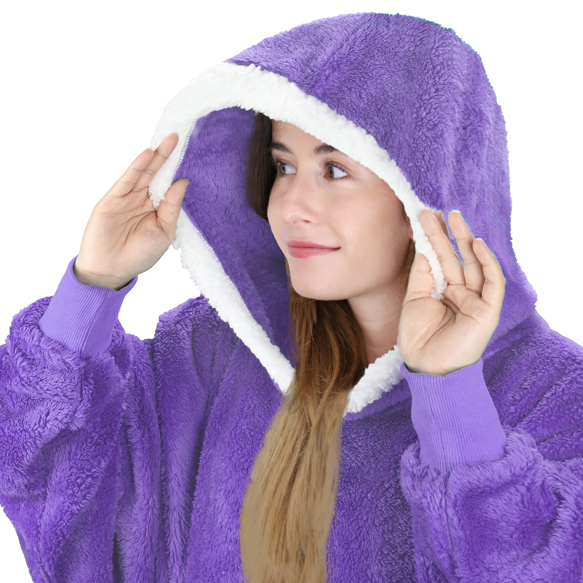 White Raw Edge Oversized Single Layer Hoodie Blanket