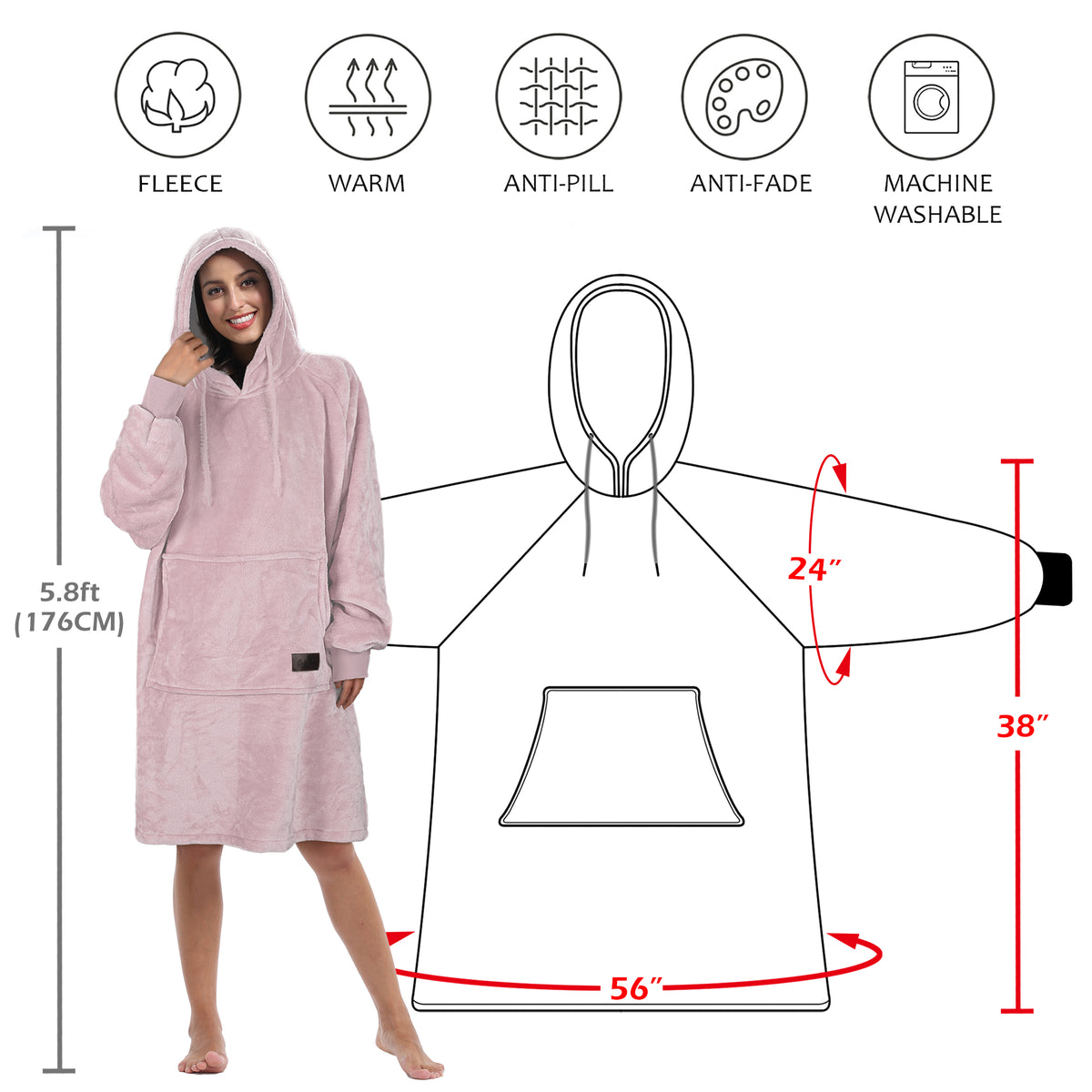 Fleece Oversize Blanket Sweatshirt Dress Thin style