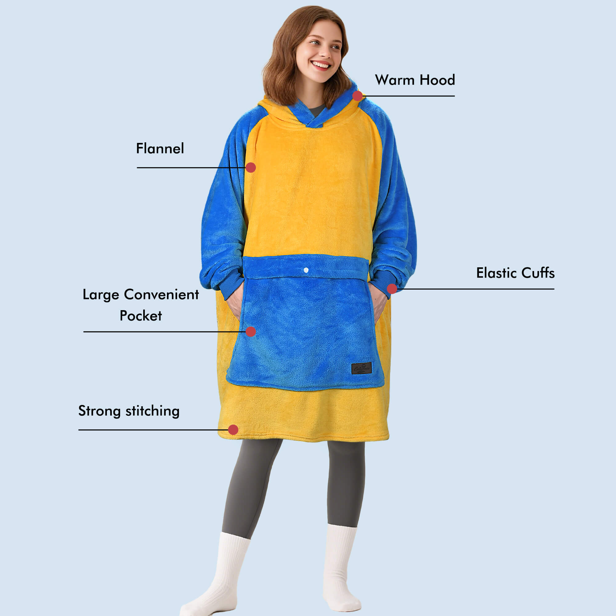 Tirrinia Oversized Hoodie Blanket - Giant Reversible Sherpa Wearable Blanket For Adults