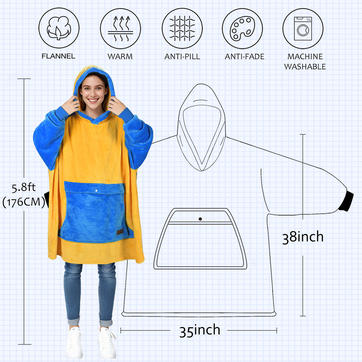 Tirrinia Oversized Wearable Blanket Sweatshirt Comfortable Sherpa Giant Hoodie Black side view