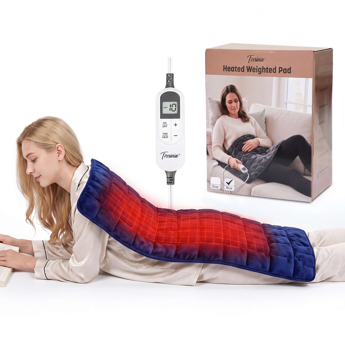 Tirrinia Heated Weighted Pad — 10 Heat Settings & 1-12H Timer, Weighted Electric Heating Pad for Back, Shoulders & Waist, 33" x 18"
