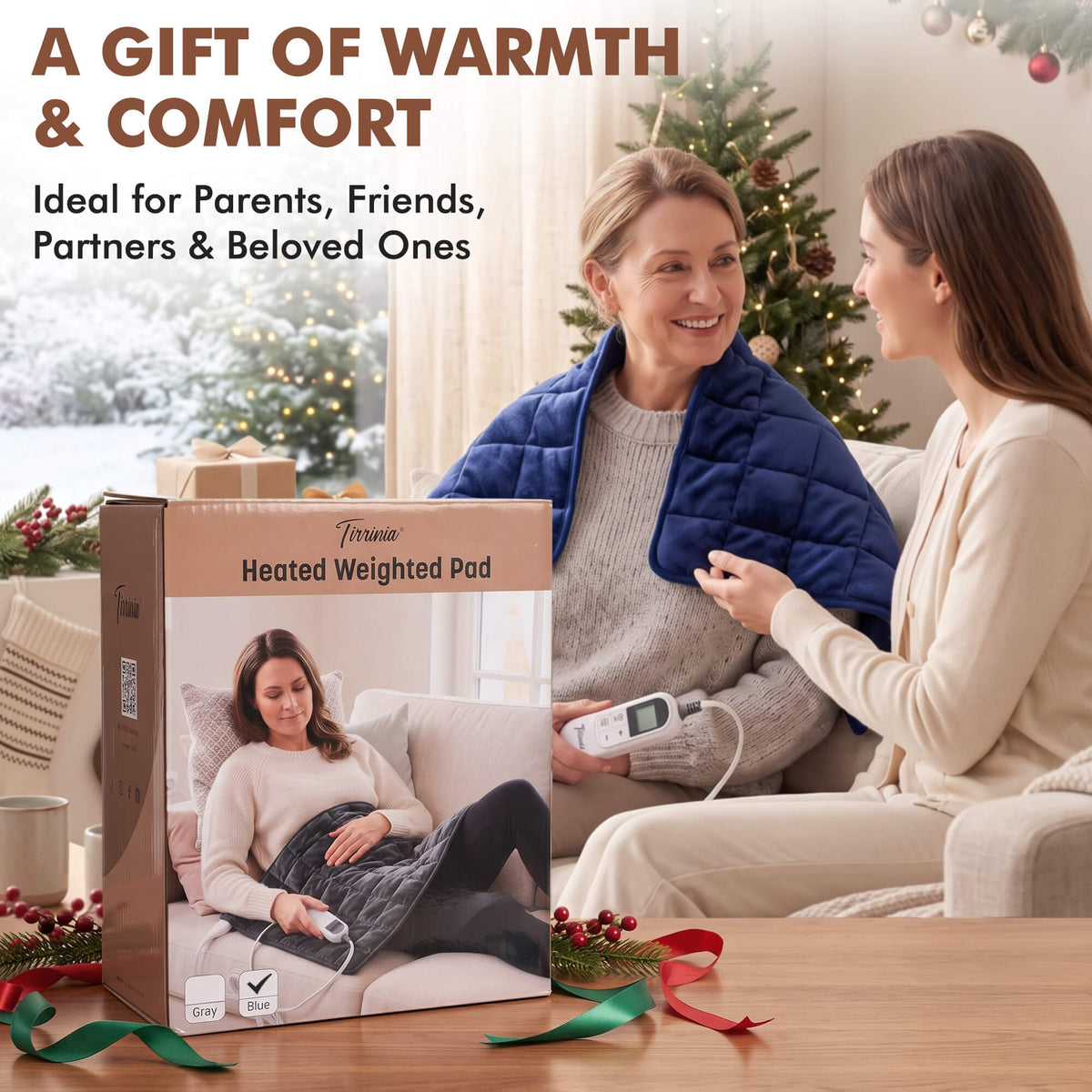 Tirrinia Heated Weighted Pad — 10 Heat Settings & 1-12H Timer, Weighted Electric Heating Pad for Back, Shoulders & Waist, 33" x 18"
