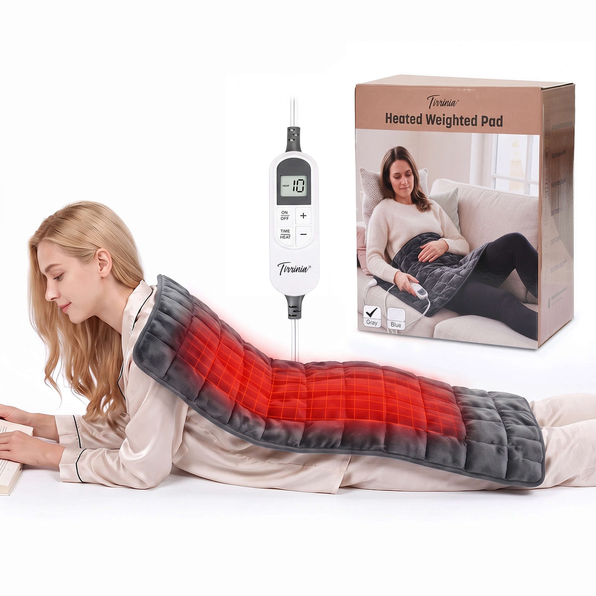 Tirrinia Heated Weighted Pad — 10 Heat Settings & 1-12H Timer, Weighted Electric Heating Pad for Back, Shoulders & Waist, 33" x 18"