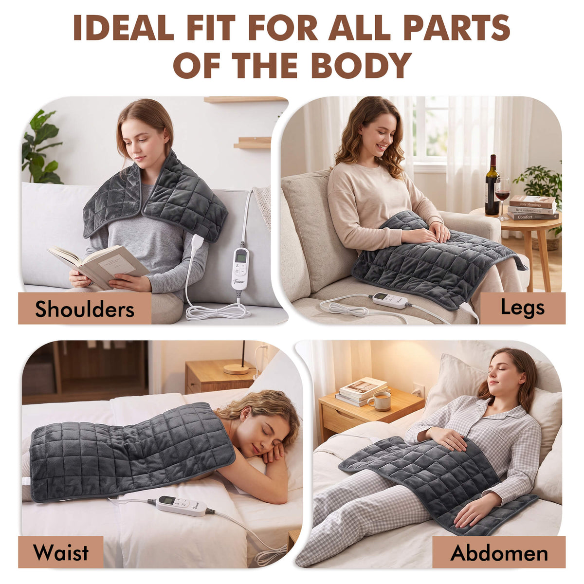 Tirrinia Heated Weighted Pad — 10 Heat Settings & 1-12H Timer, Weighted Electric Heating Pad for Back, Shoulders & Waist, 33" x 18"