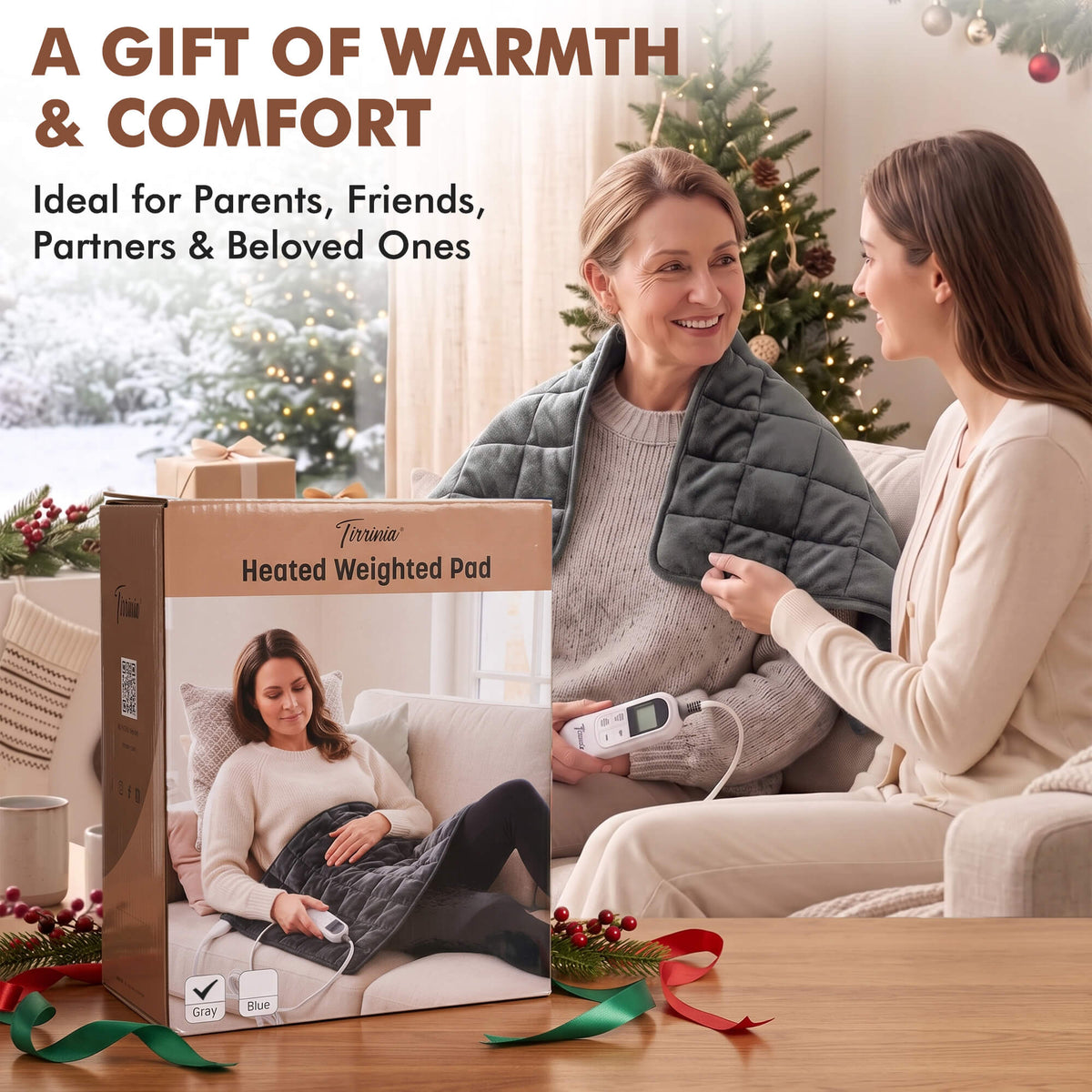 Tirrinia Heated Weighted Pad — 10 Heat Settings & 1-12H Timer, Weighted Electric Heating Pad for Back, Shoulders & Waist, 33" x 18"
