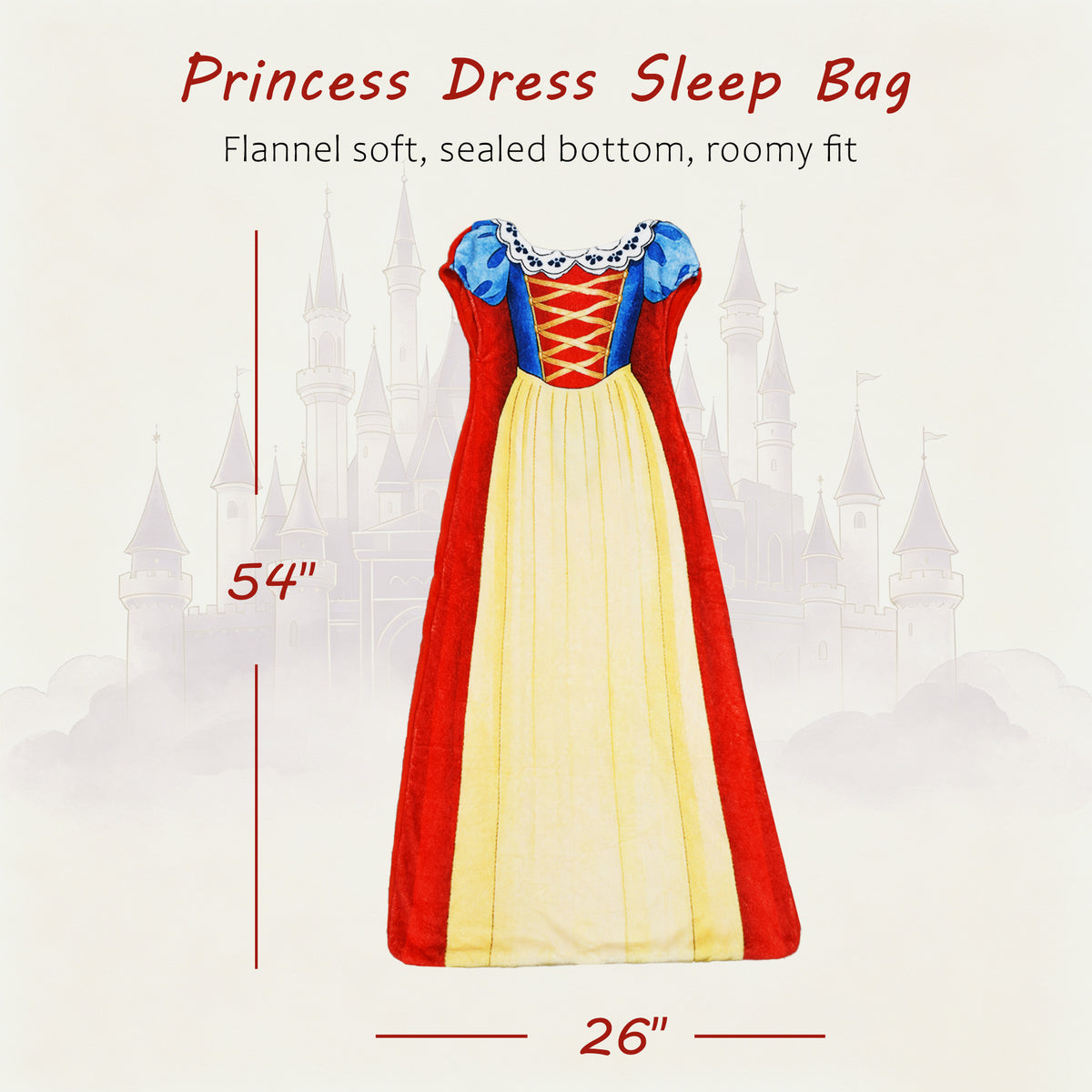 Tirrinia Kids Princess Dress Wearable Blanket — Snow White Flannel Sleep Sack for Girls, Soft Cozy Throw Blanket Dress, 54in x 26in