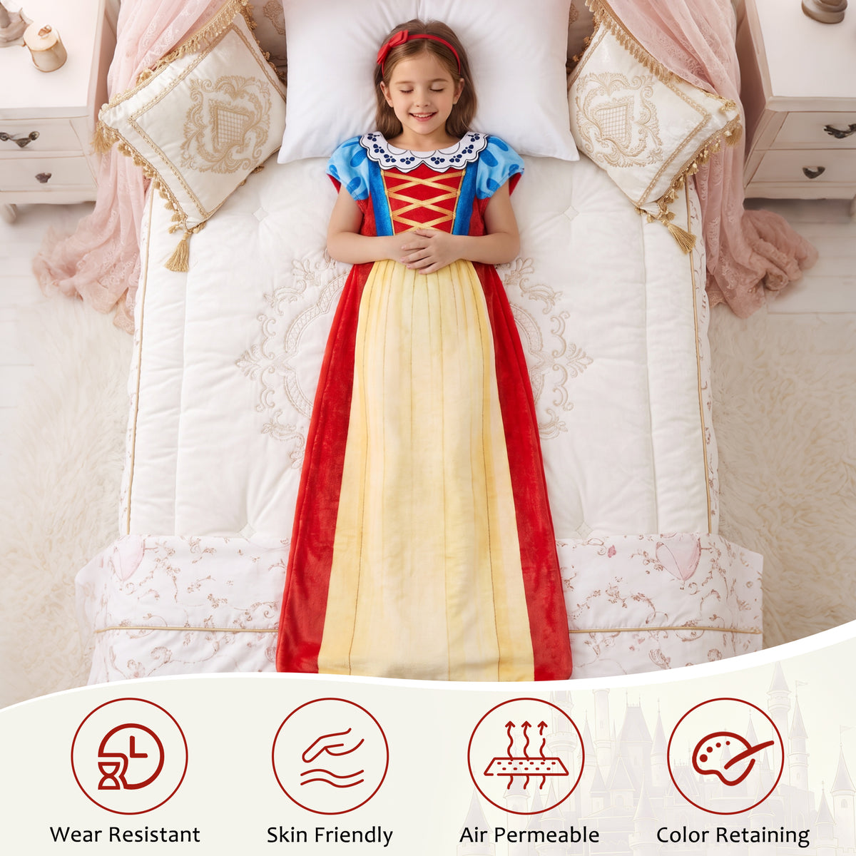 Tirrinia Kids Princess Dress Wearable Blanket — Snow White Flannel Sleep Sack for Girls, Soft Cozy Throw Blanket Dress, 54in x 26in