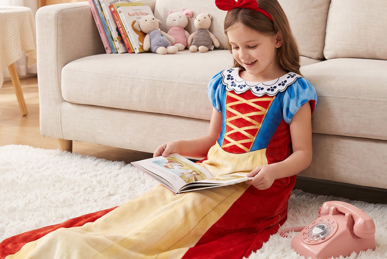Tirrinia Kids Princess Dress Wearable Blanket — Snow White Flannel Sleep Sack for Girls, Soft Cozy Throw Blanket Dress, 54in x 26in