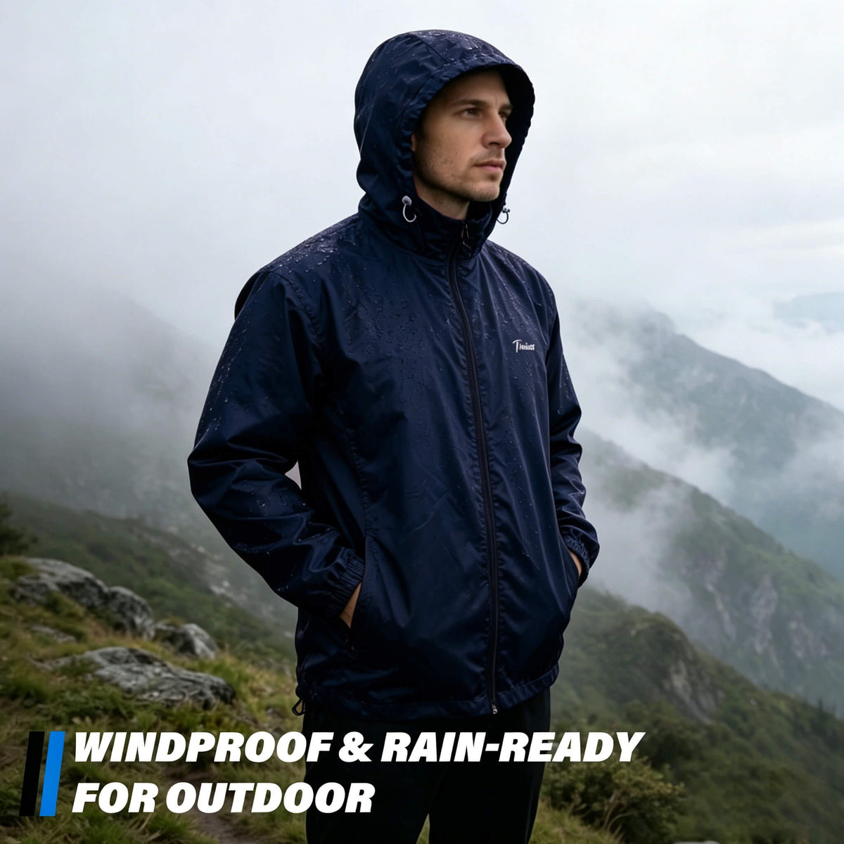 Men's Lightweight Waterproof Rain Jacket – Packable Windbreaker for Hiking, Travel & Everyday Wear front view