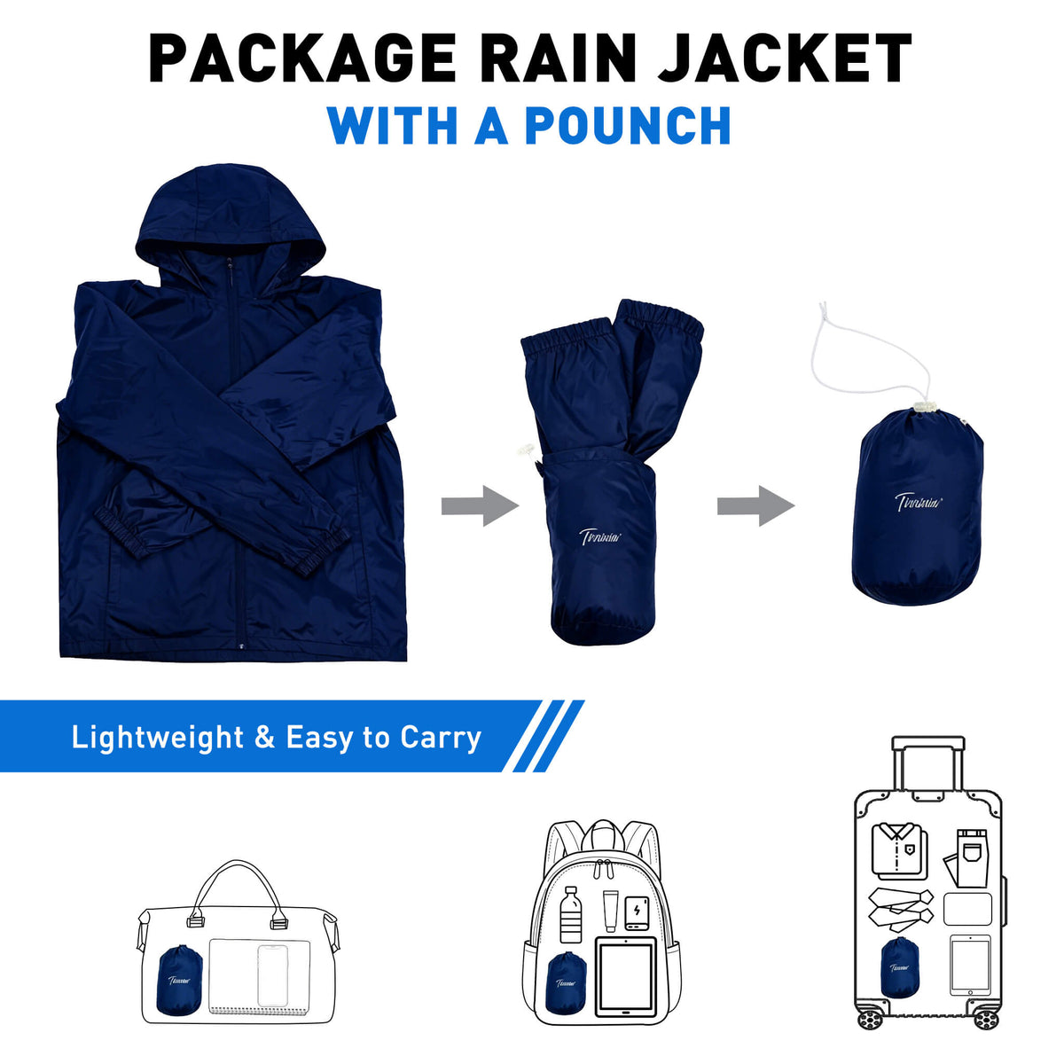 Men's Lightweight Waterproof Rain Jacket – Packable Windbreaker for Hiking, Travel & Everyday Wear back view
