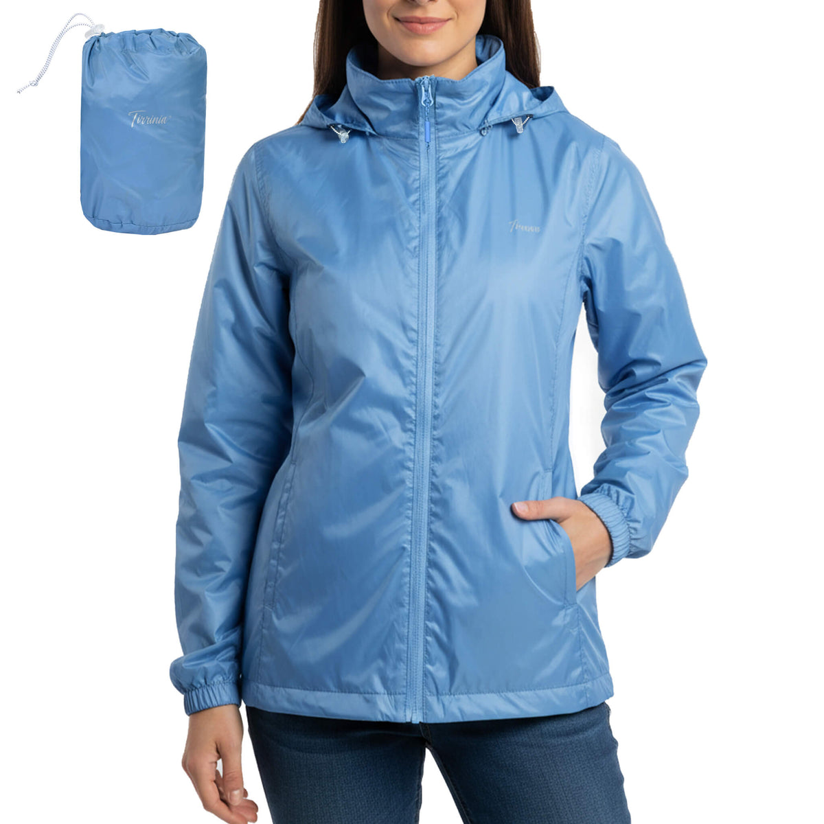 Tirrinia Packable Waterproof Rain Jacket – Lightweight Windbreaker for Travel & Outdoor Adventures back view