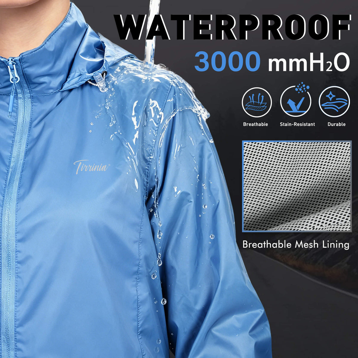 Tirrinia Packable Waterproof Rain Jacket – Lightweight Windbreaker for Travel & Outdoor Adventures detail view