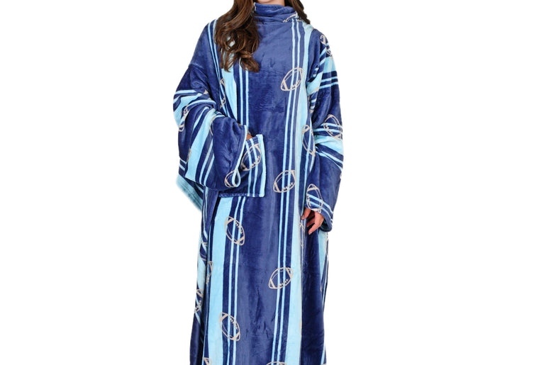 Blue Football Field Wearable Blanket Single Layer front view