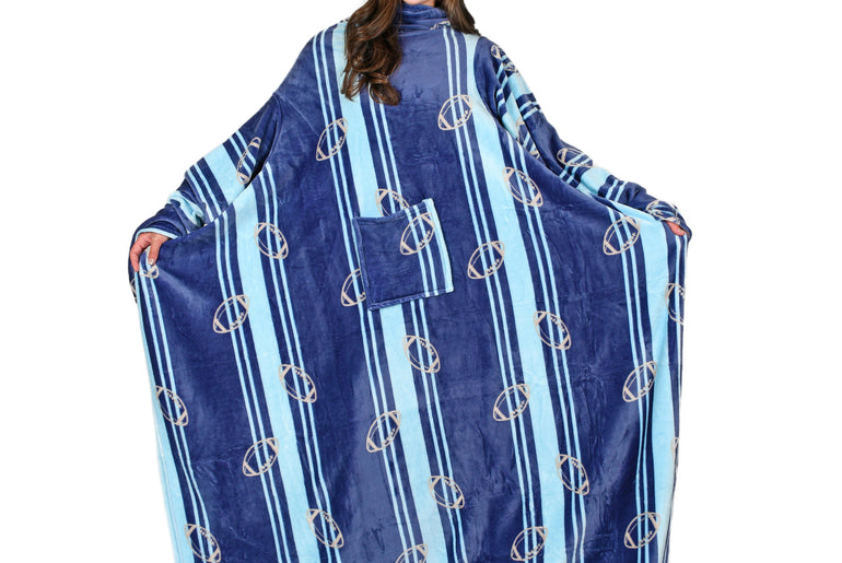 Blue Football Field Wearable Blanket Single Layer back view
