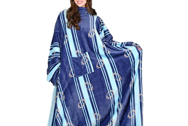 Blue Football Field Wearable Blanket Single Layer detail view