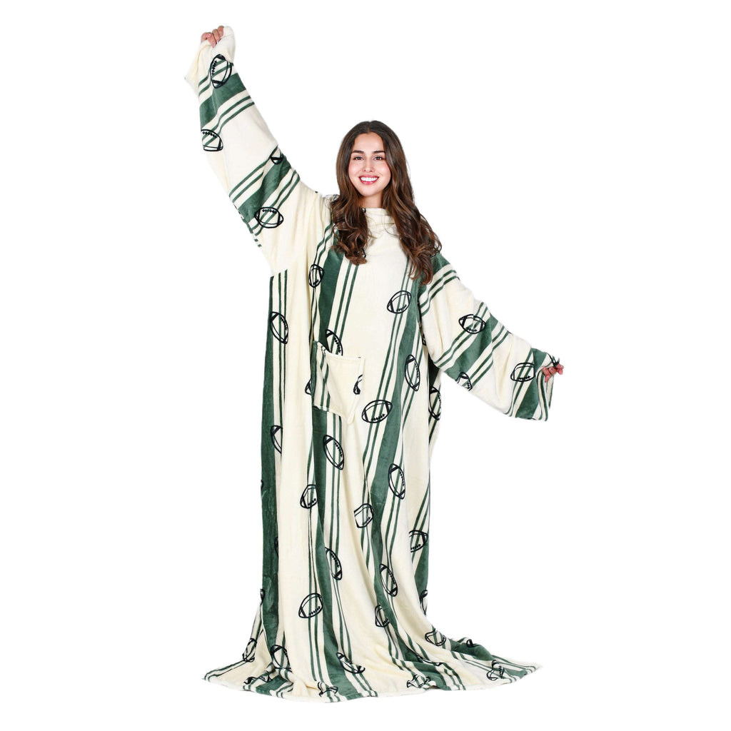 Football Field White Wearable Fleece Blanket with Sleeves for Adult