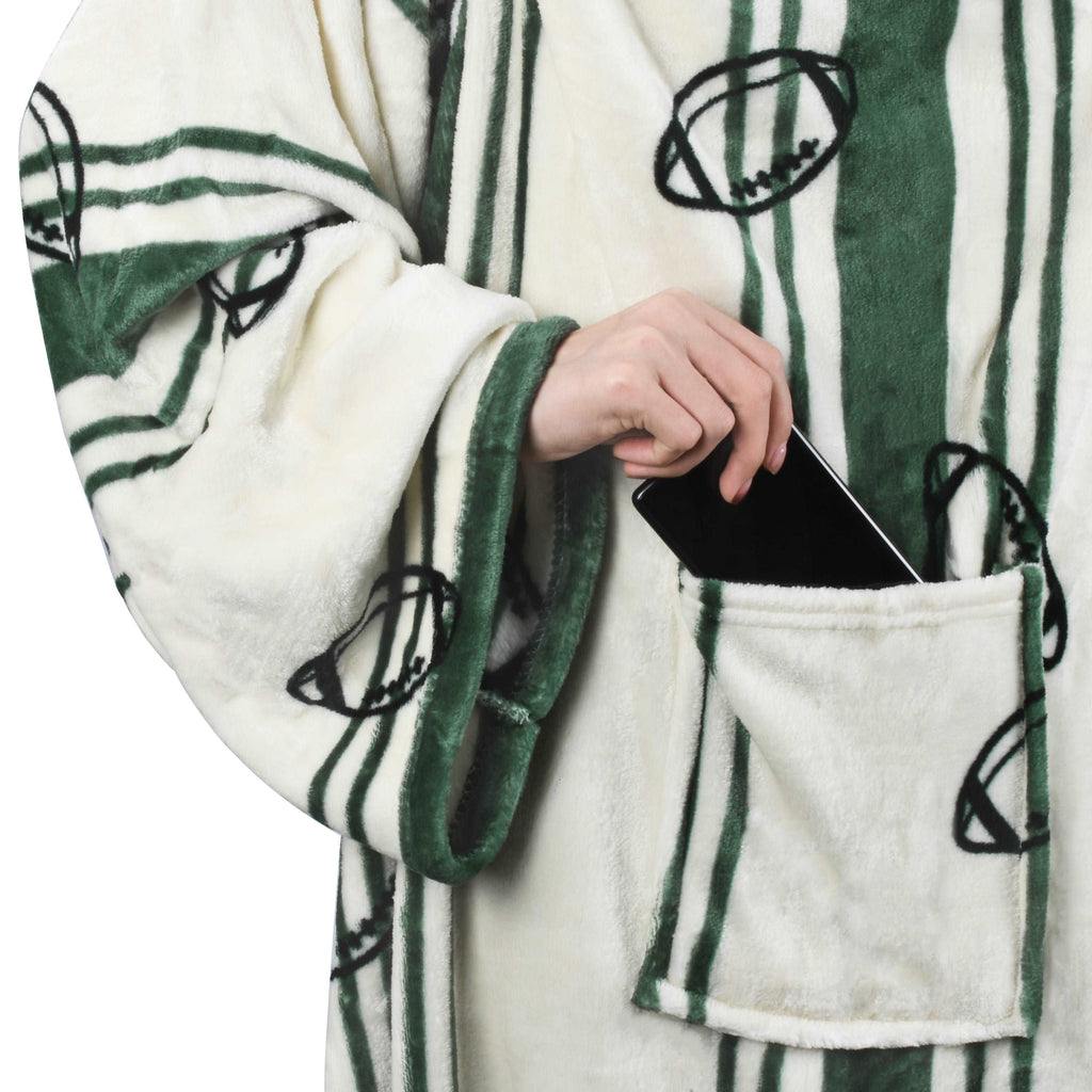 Football Field White Wearable Fleece Blanket with Sleeves for Adult