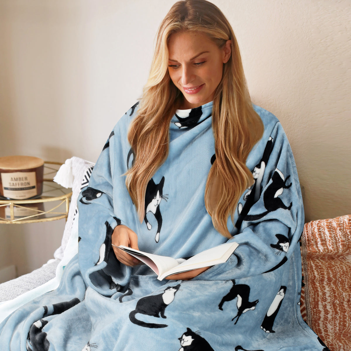 Grey Wonder Cat Wearable Blanket Single Layer