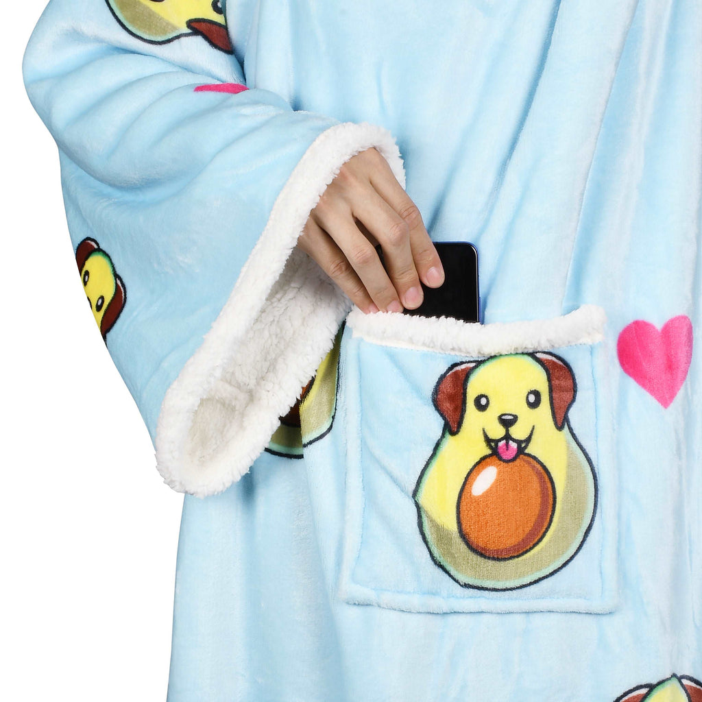 Avocado Dog Blue Microplush Sherpa Blanket with Sleeves for Adult