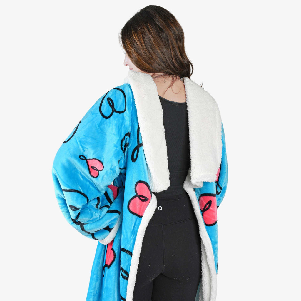 Love Art Blue Microplush Sherpa Blanket with Sleeves for Adult