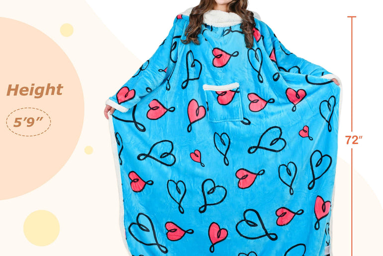 Love Art Blue Microplush Sherpa Blanket with Sleeves for Adult