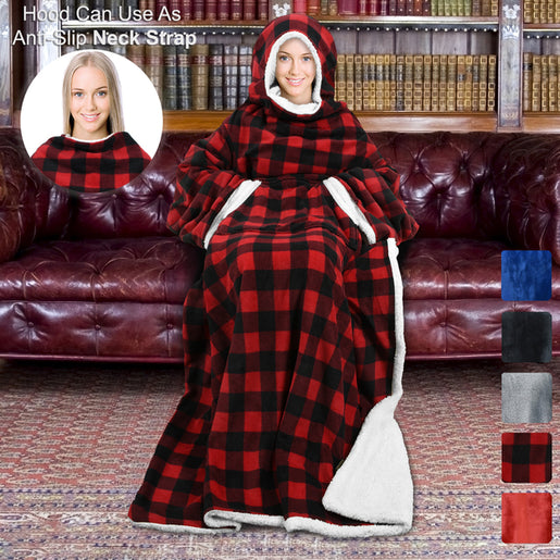 Sherpa Wearable Blanket With Hood side view