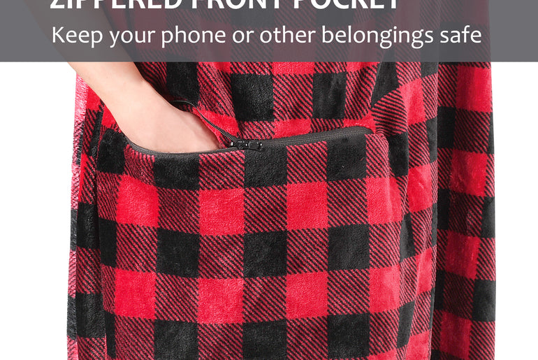 Fleece Wearable Travel Blanket with Foot Pockets