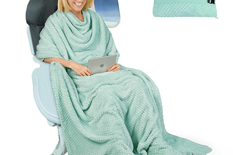 Tirrinia Honeycomb Fleece Travel Blanket with Foot Pockets