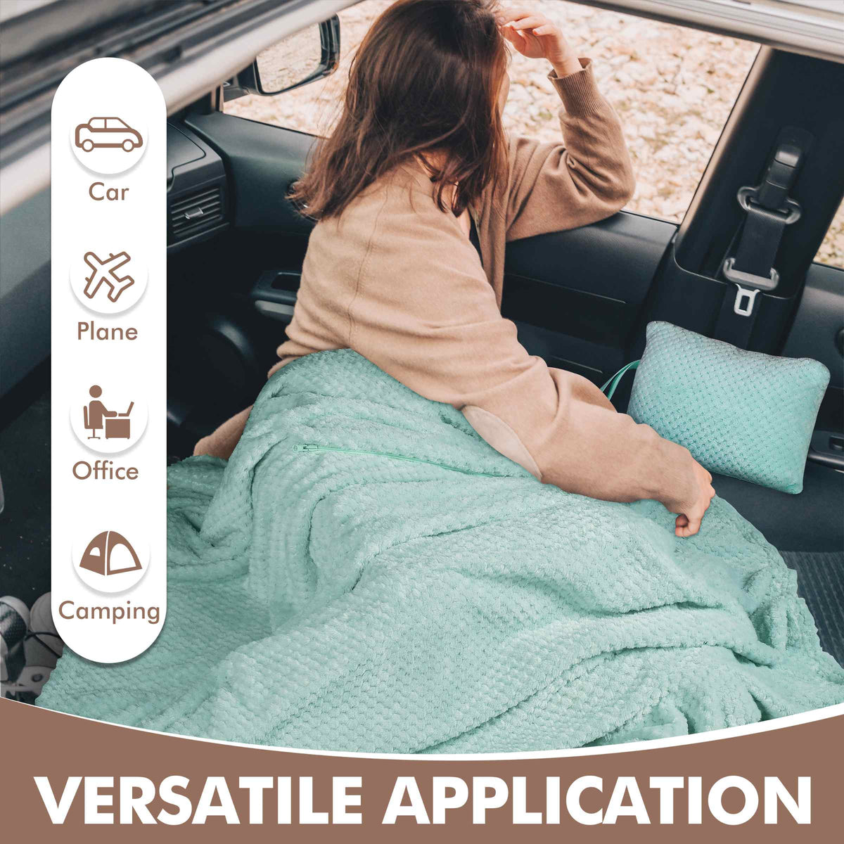 Tirrinia Honeycomb Fleece Travel Blanket with Foot Pockets