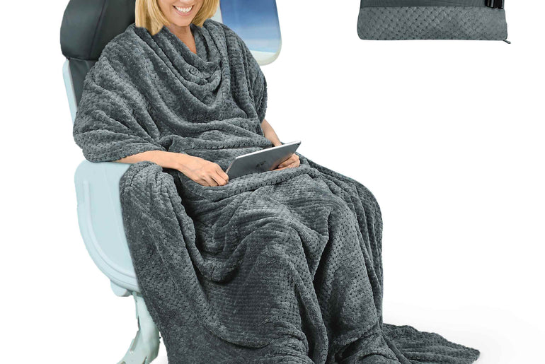 Tirrinia Honeycomb Fleece Travel Blanket with Foot Pockets