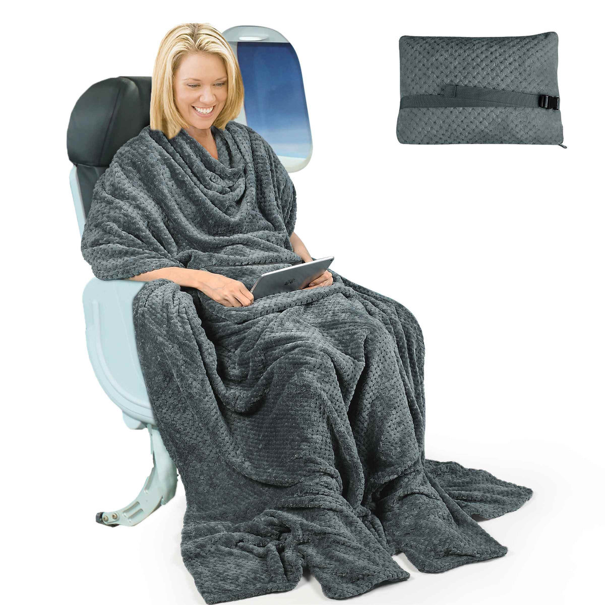 Tirrinia Honeycomb Fleece Travel Blanket with Foot Pockets