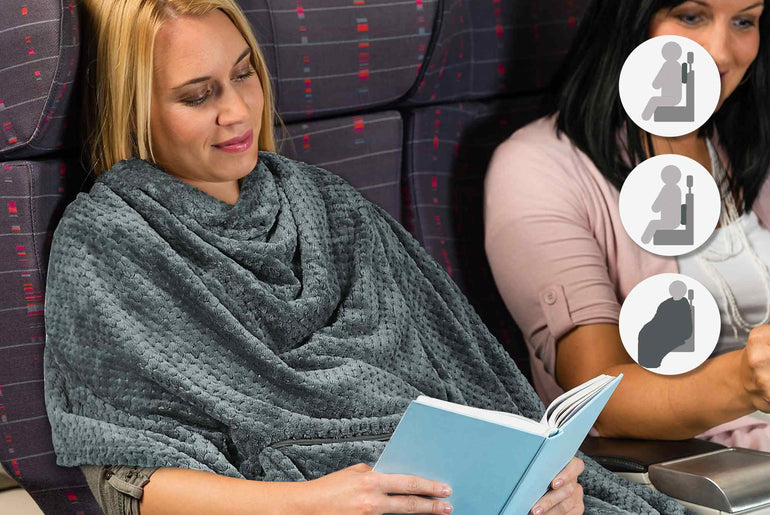 Tirrinia Honeycomb Fleece Travel Blanket with Foot Pockets