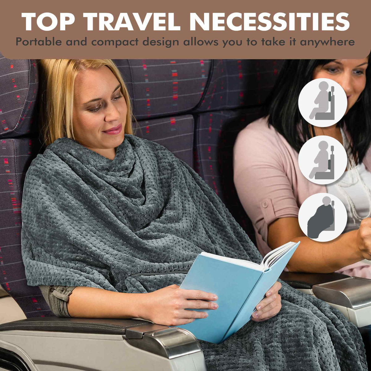 Tirrinia Honeycomb Fleece Travel Blanket with Foot Pockets