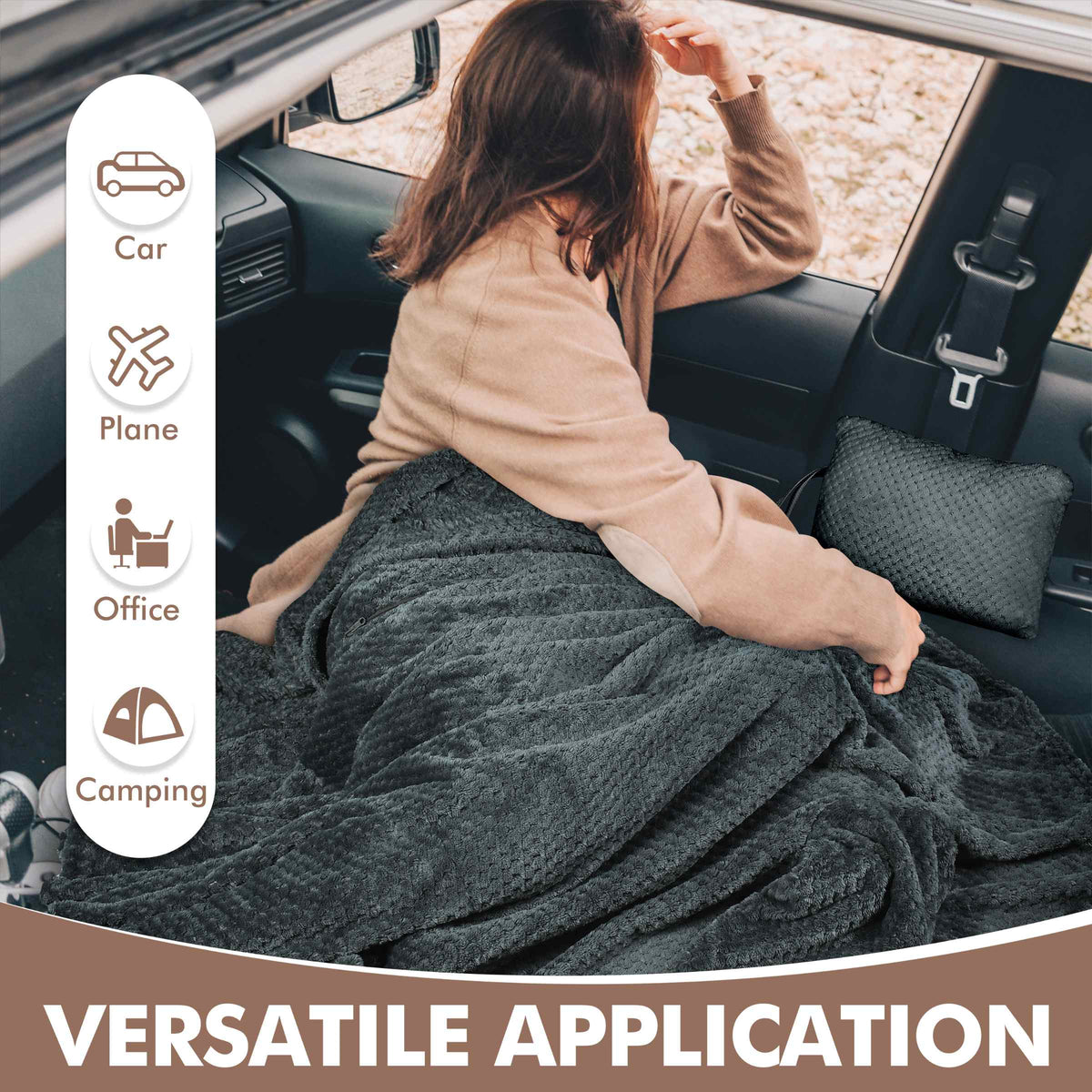 Tirrinia Honeycomb Fleece Travel Blanket with Foot Pockets