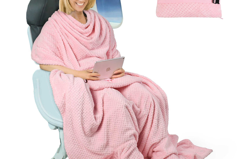 Tirrinia Honeycomb Fleece Travel Blanket with Foot Pockets