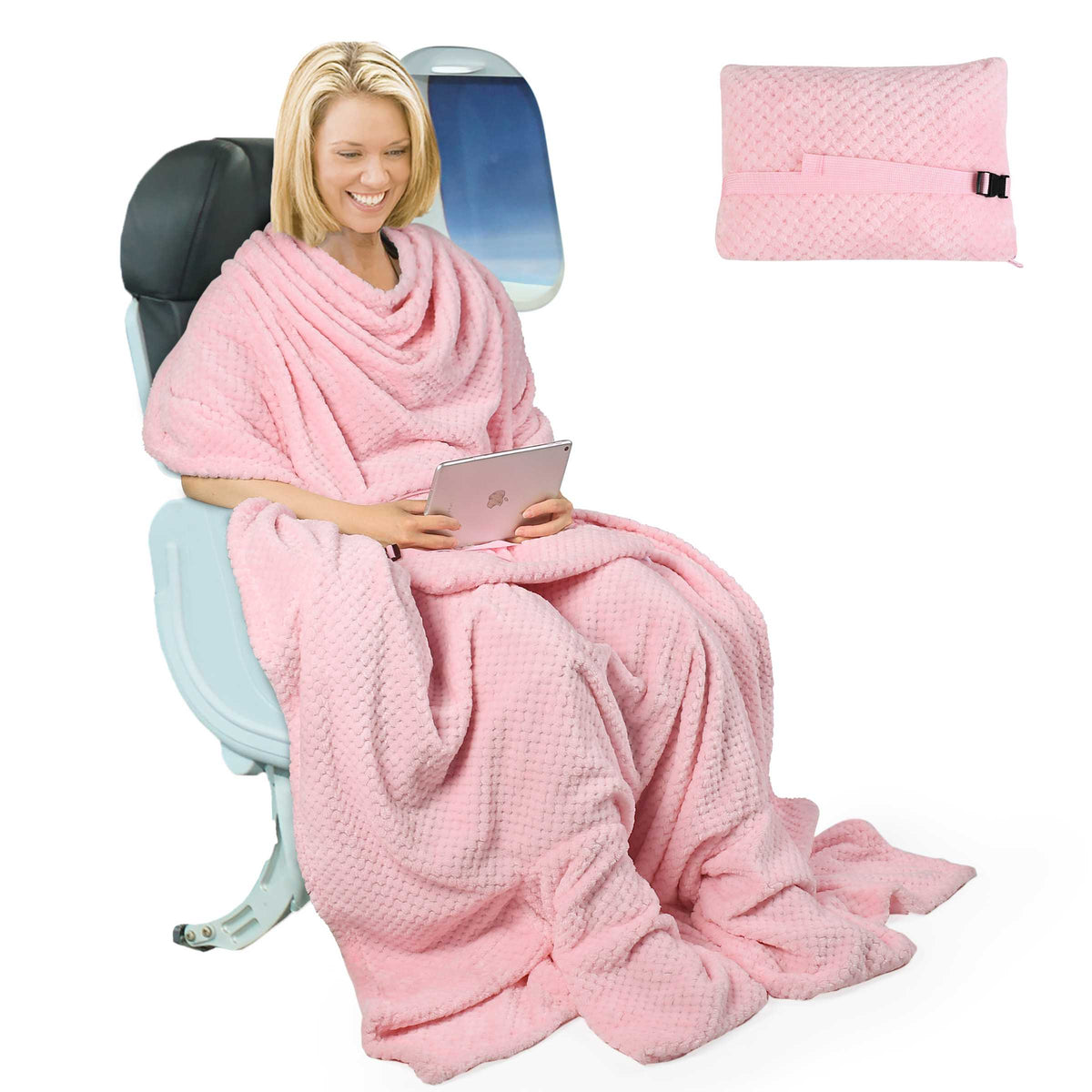 Tirrinia Honeycomb Fleece Travel Blanket with Foot Pockets