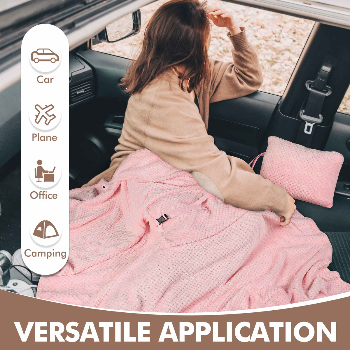 Tirrinia Honeycomb Fleece Travel Blanket with Foot Pockets
