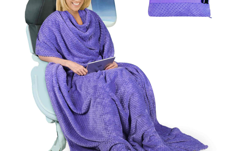 Tirrinia Honeycomb Fleece Travel Blanket with Foot Pockets
