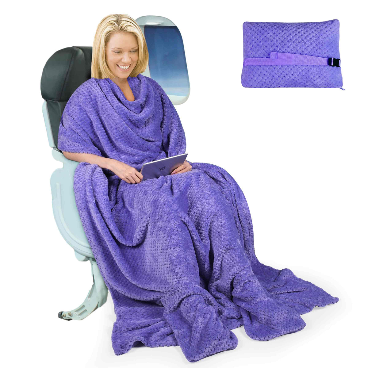 Tirrinia Honeycomb Fleece Travel Blanket with Foot Pockets