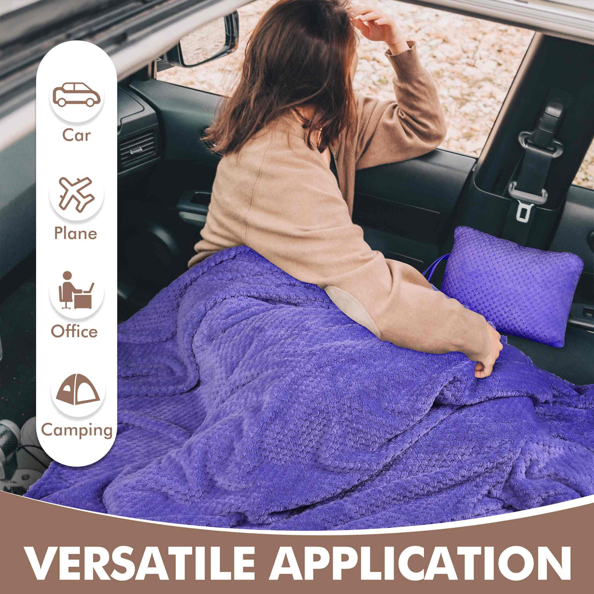 Tirrinia Honeycomb Fleece Travel Blanket with Foot Pockets