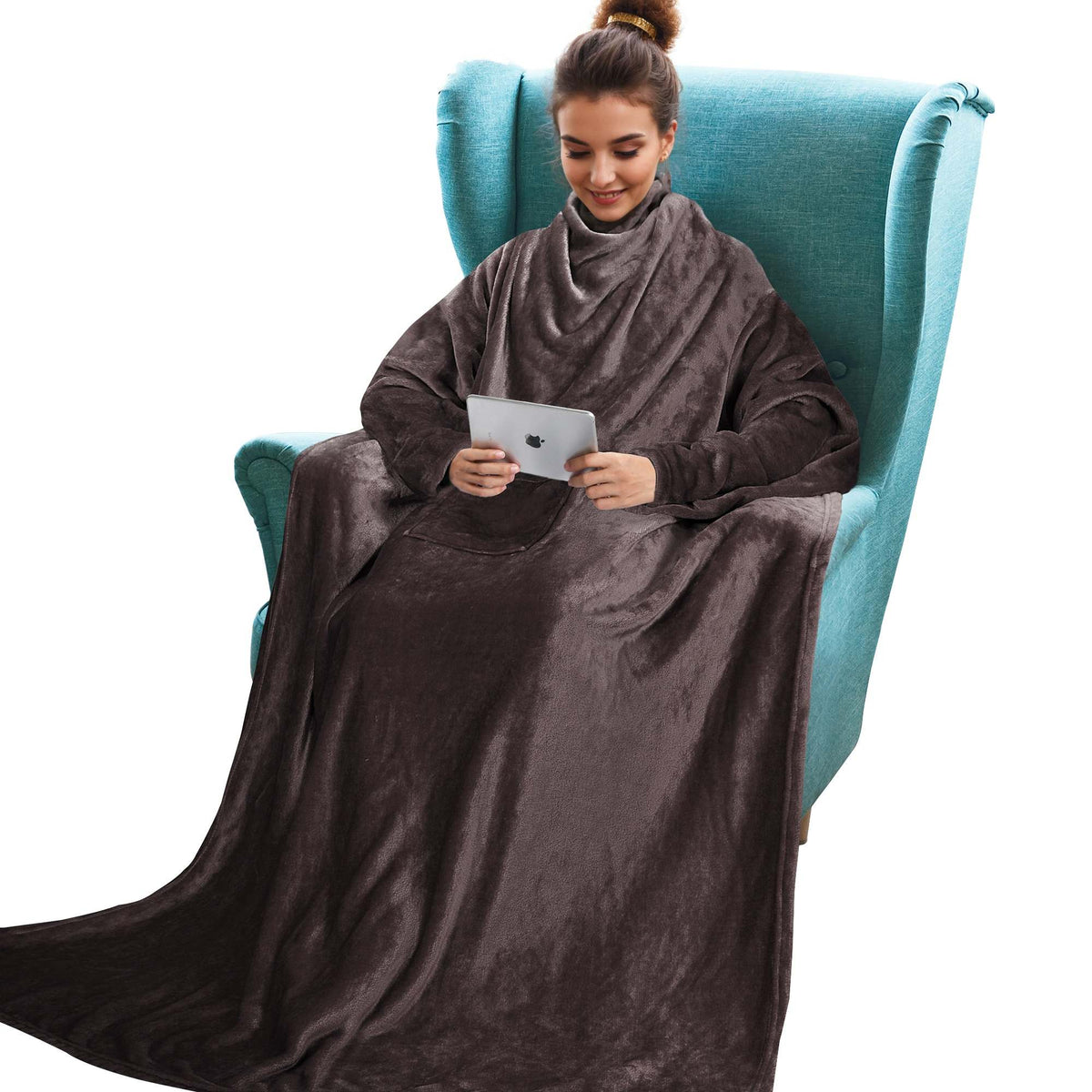 Dark Color Fleece Wearable Blanket back view