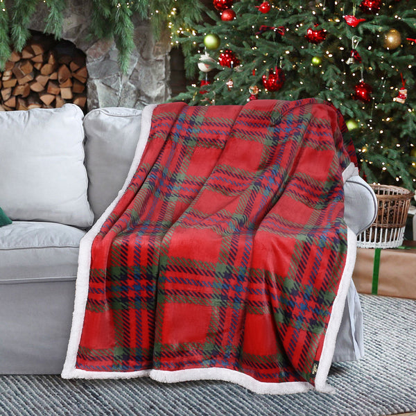 Plaid Sherpa Throw Blanket side view