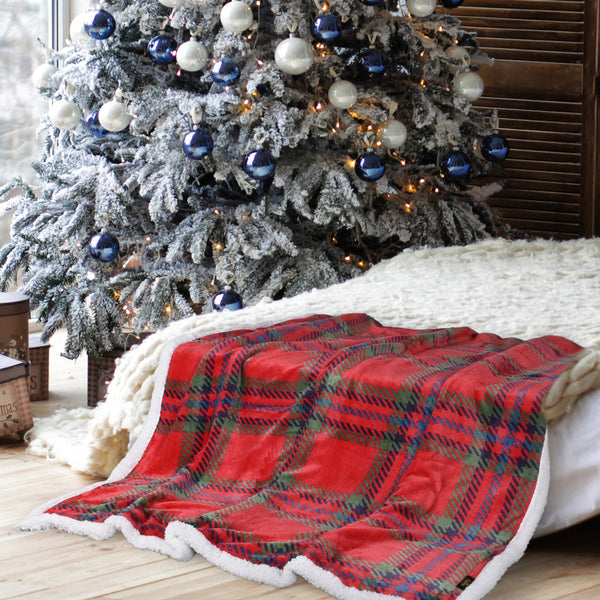 Plaid Sherpa Throw Blanket detail view