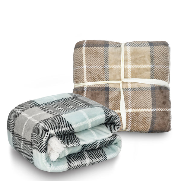 Plaid Sherpa Throw Blanket back view